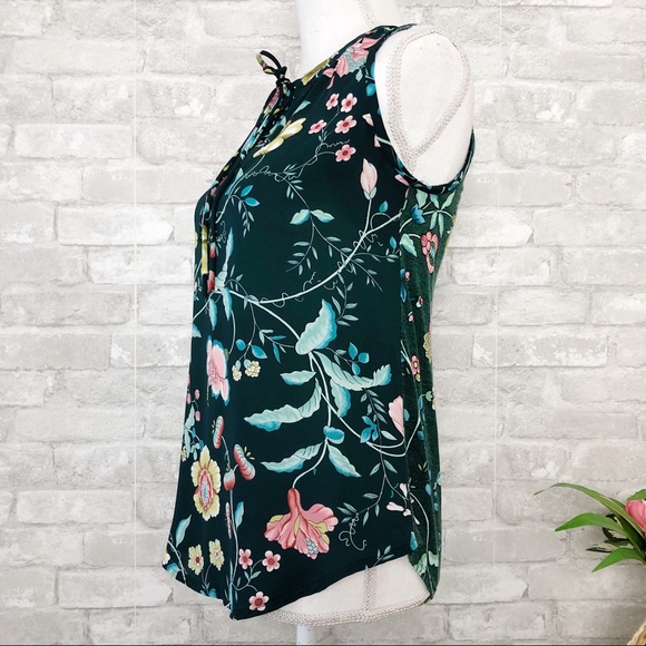 LOFT Green Floral Print Tank Top Size XXS - Picture 2 of 16